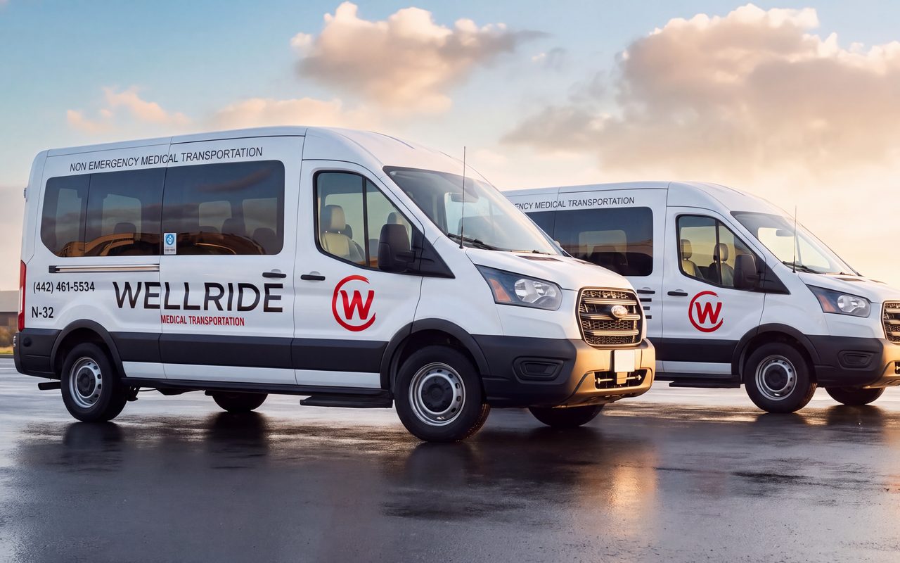 Two Wellride non-emergency medical transportation vans, showing the expanded San Diego fleet
